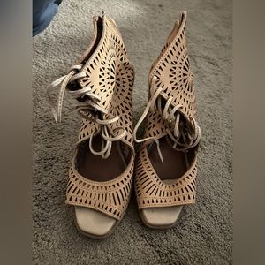Wedge heeled laser cut sandals
